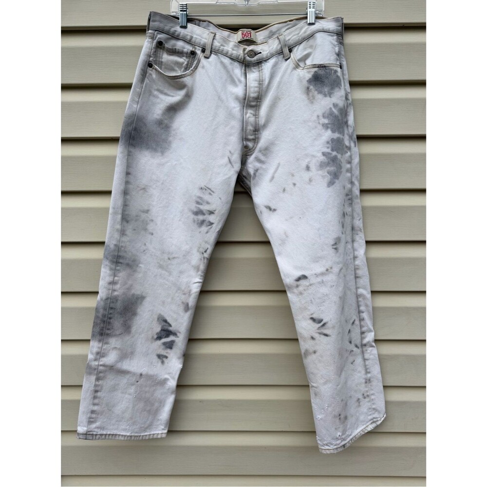 Levi’s 501 Distressed Jeans White Gray Wash 40x30 Made in Mexico
